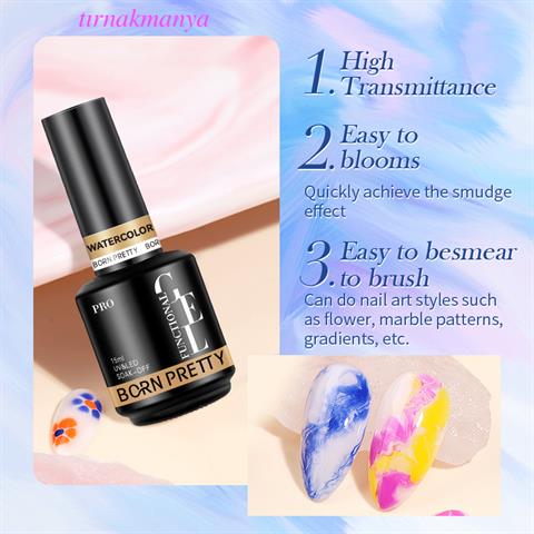 Born Pretty 15 ml Şeffaf renk Watercolor (Suluboya) Efekt Tırnak jeli (58709)