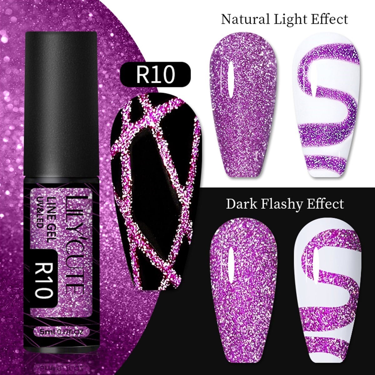 Lily Cute Reflective Glitter Nail art çizim ojesi R10 (55152-4)