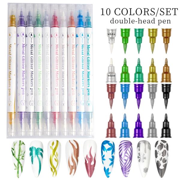 Çift taraflı Glitter Metallic Color Nail Art Graffiti Kalem (55334-02)