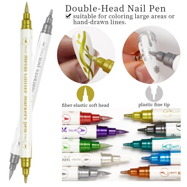 Çift taraflı Glitter Metallic Color Nail Art Graffiti Kalem (55334-02)