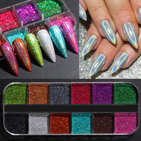 Tırnakmania 12 renk Hologramik Nail Art toz (48945)