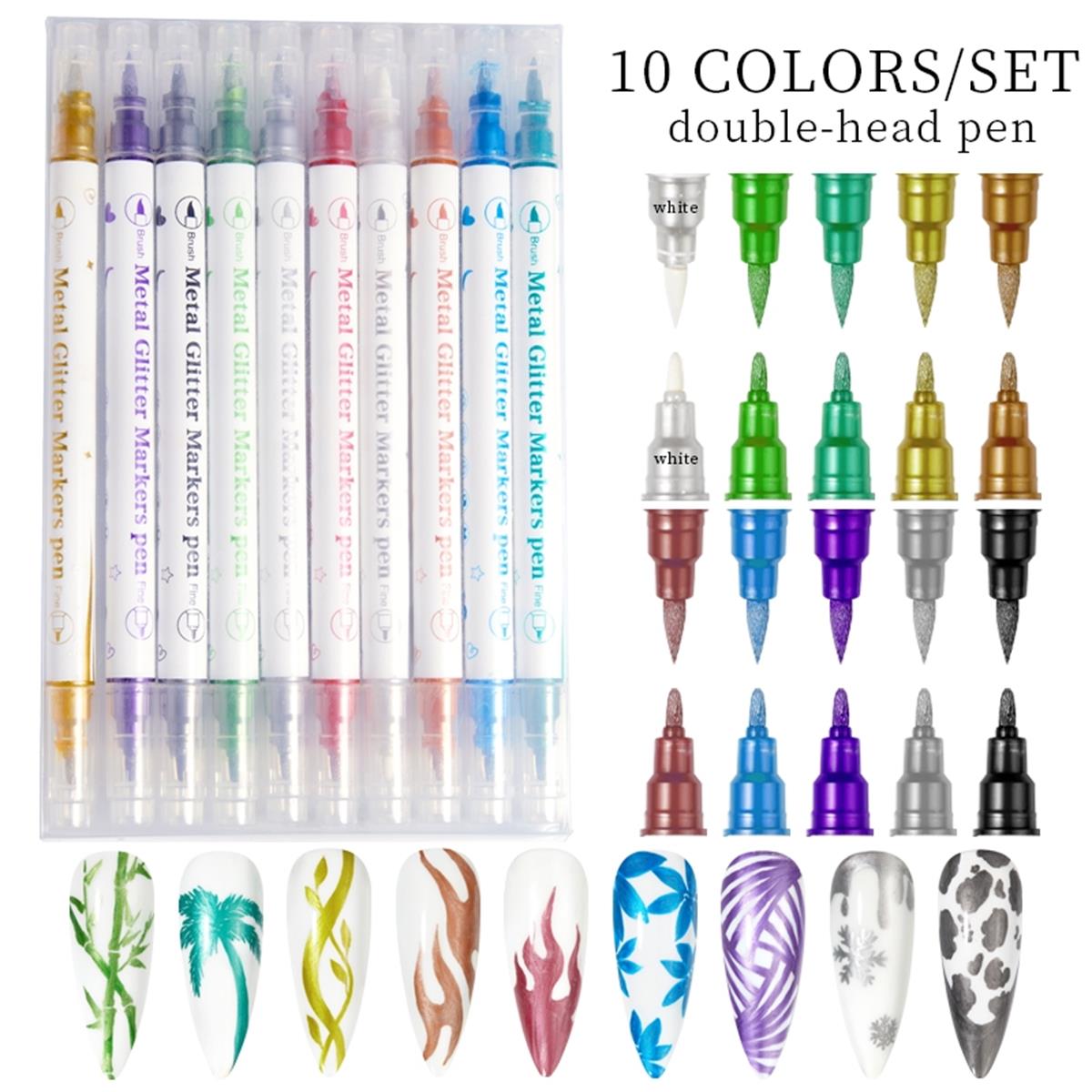 Çift taraflı Glitter Metallic Color Nail Art Graffiti Pen (55334-02)