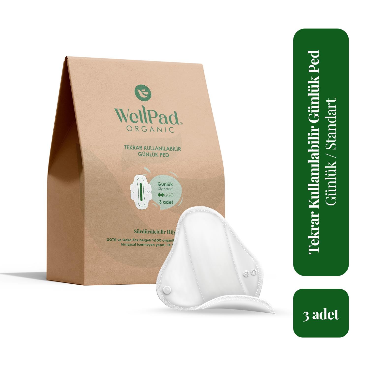 WellPad Organic Tekrar Kullanılabilir Hijyen ve İdrar Kaçırma Pedi - Günlük 3'lü