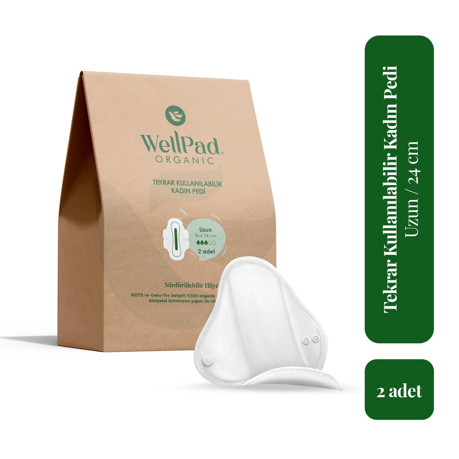 WellPad Organic Tekrar Kullanılabilir Hijyen ve İdrar Kaçırma Pedi - Normal 2'li