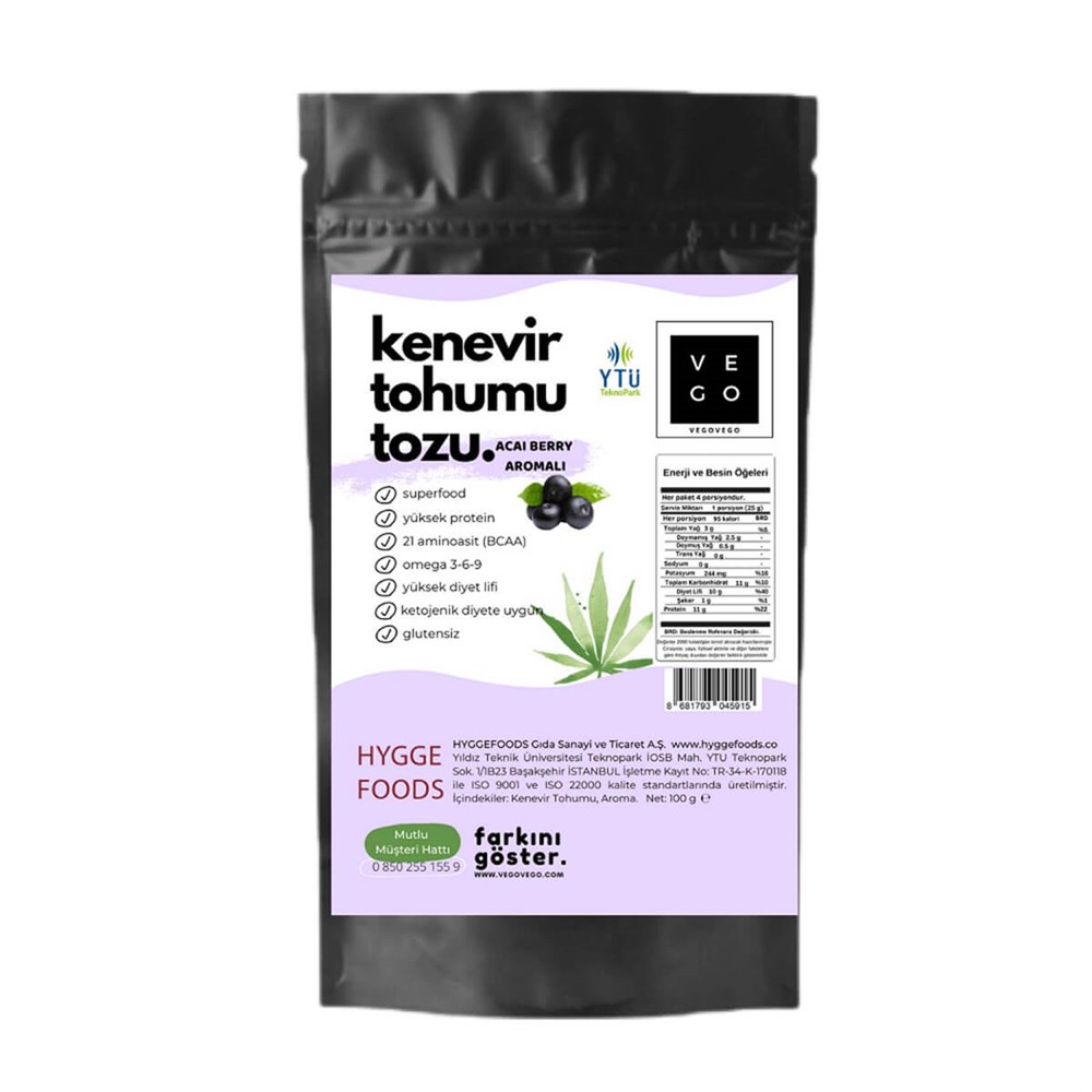 Açai Berry Aromalı Kenevir Tohumu Tozu 100gr