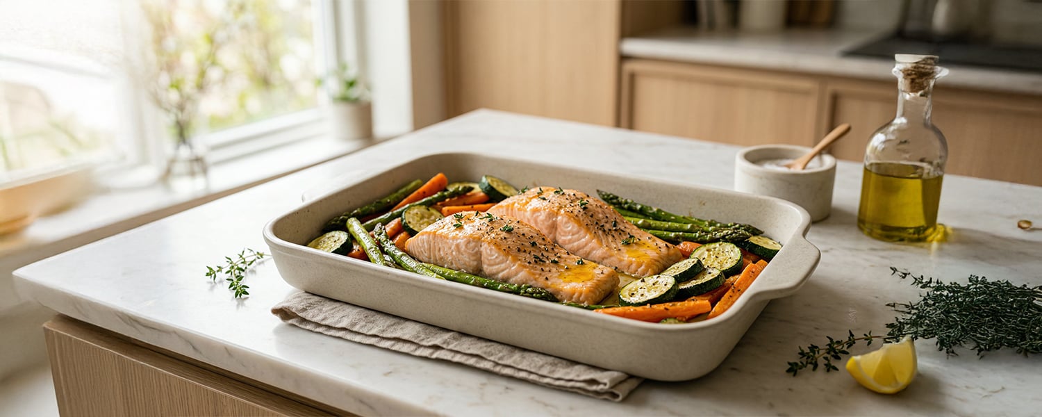 Bahar Akşamlarına Yakışan Fırın Somon & Yeşil Sebzeler