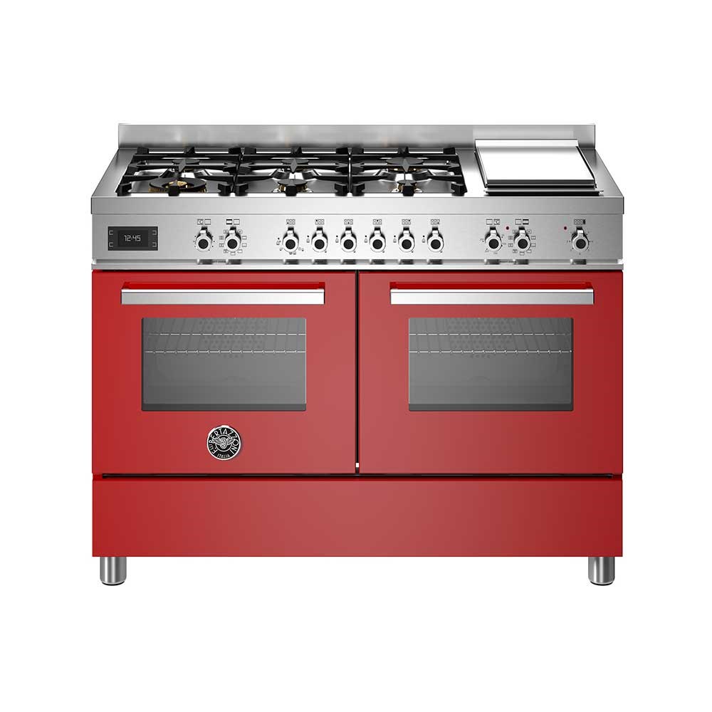 Bertazzoni PRO126G2EROT Gazlı Kuzine 6 Gözlü + Izgara, Çift Fırın 120 cm KırmızıBertazzoni