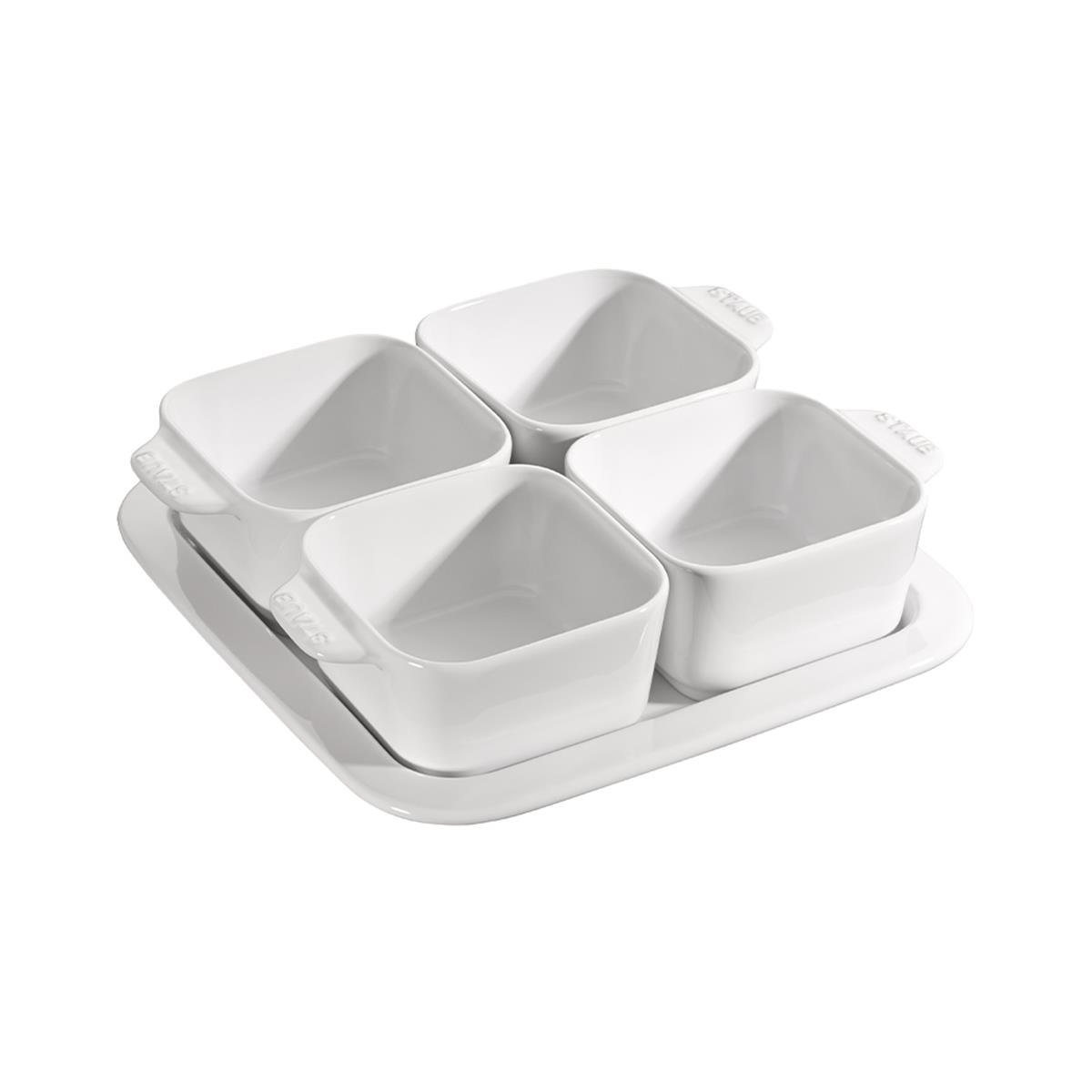釜4種セット Staub Seramik Kahvaltı Seti 4 Bölmeli 19 x 19 cm Beyaz