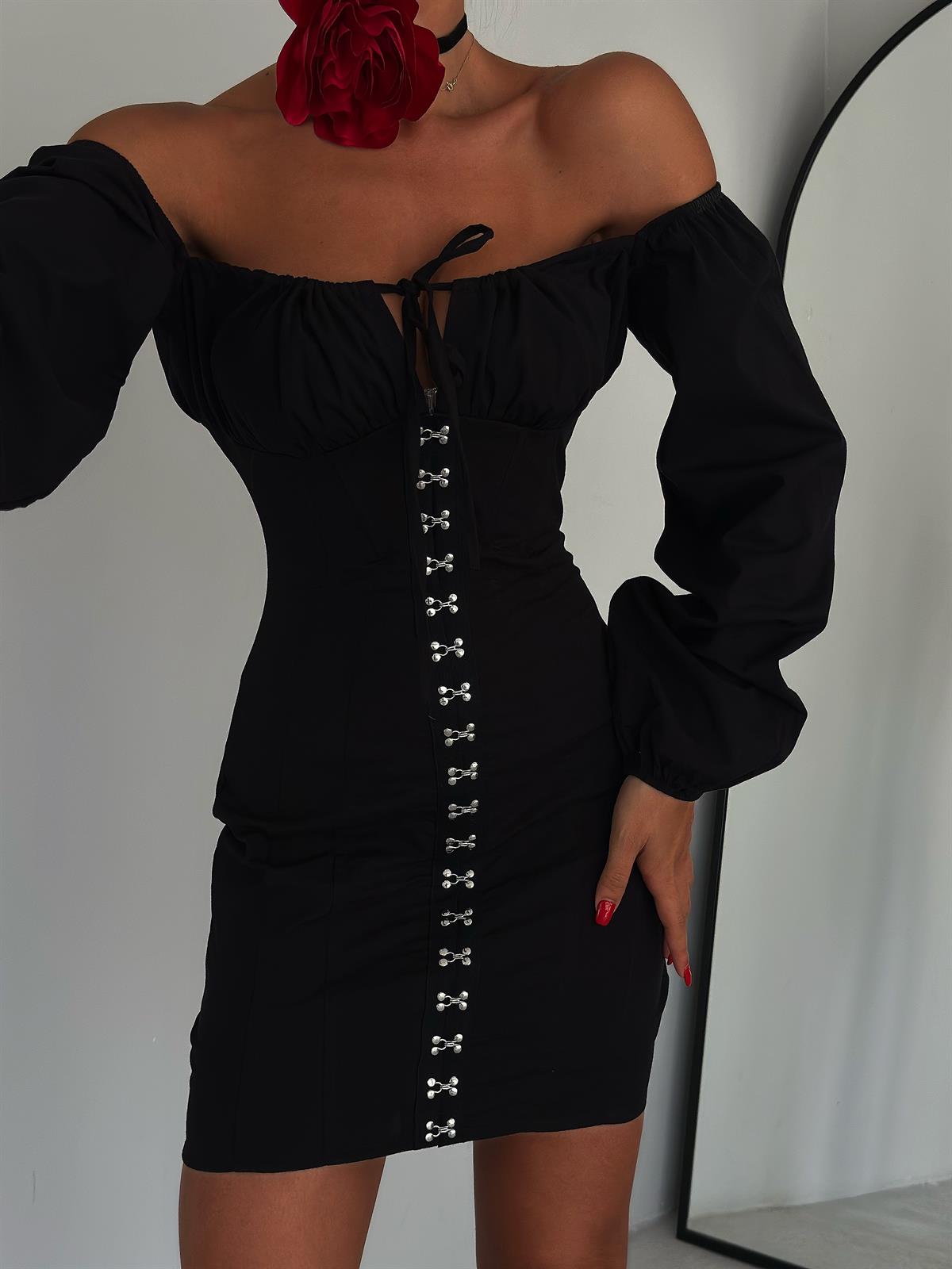 Tasarım Siyah Mini Elbise