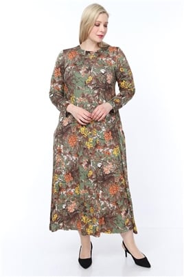 Kadın Viskon Kumaş Baskı Desen Büyük Beden Elbise