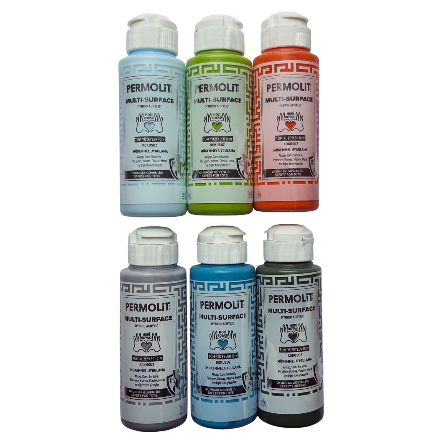 6 Adet Permolit Multi-Surface Hybrid Akrilik Hobi Boyası 120 Ml. Seti