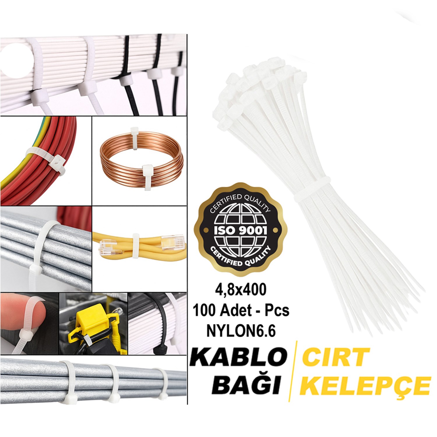 Kablo Kelepçe Plastik Çırt 4.80X400 Beyaz BR4619002