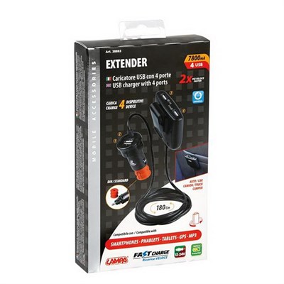 Lampa Extender 4 Usb Uzatma 180cm Hızlı Şarj Soketi 7800mA 12/24V 38883