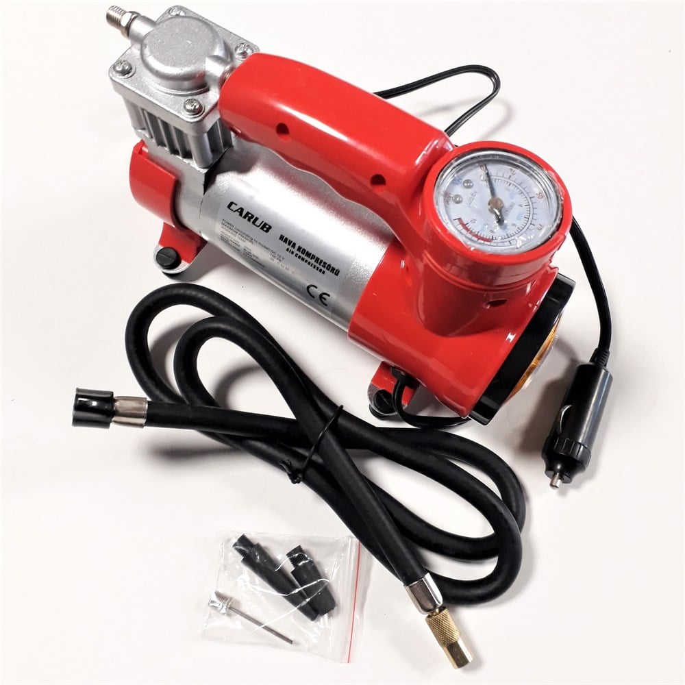 Carub Hava Kompresörü 12V Metal Led Işıklı Kırmızı