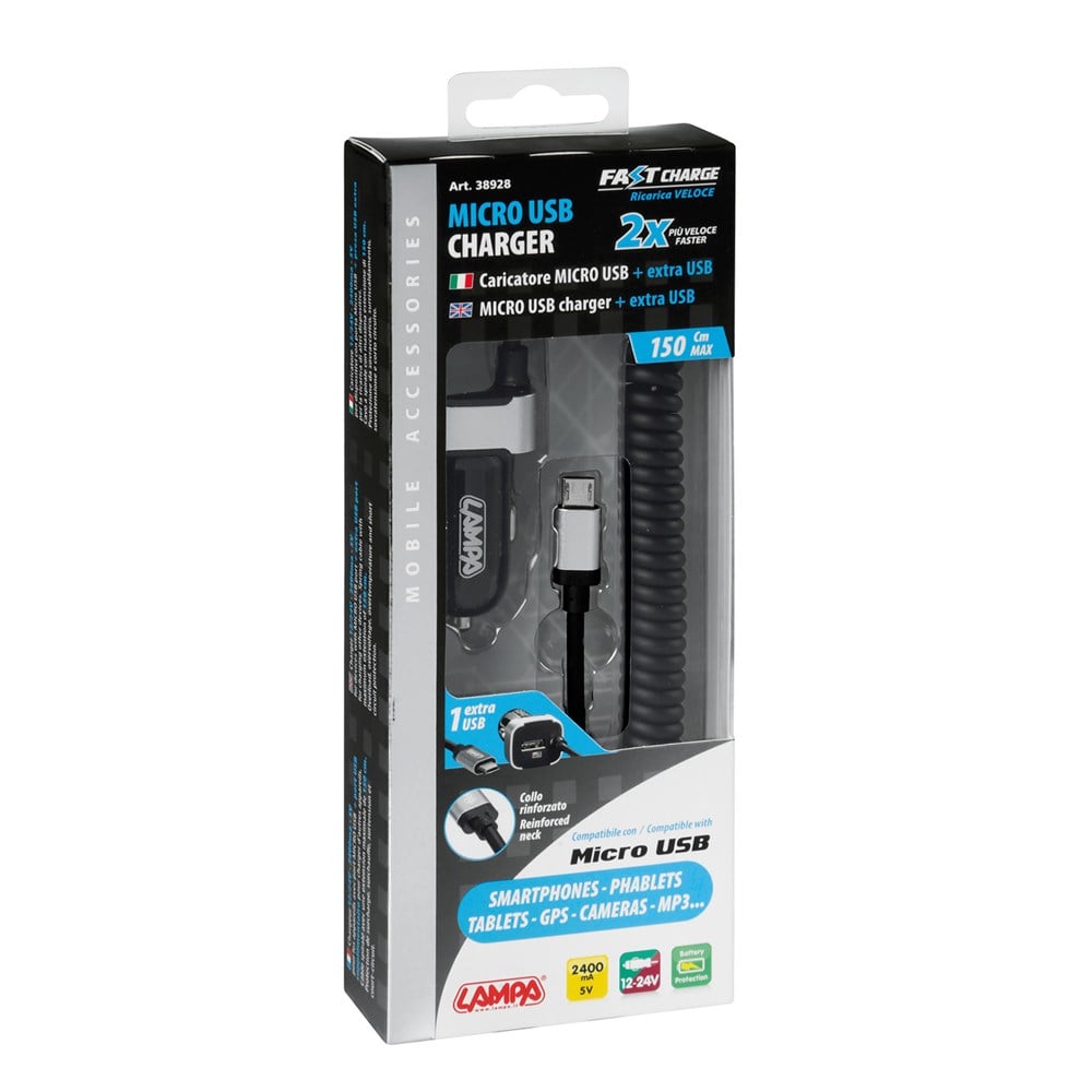 Lampa Micro USB Hızlı Araç Şarjı+Extra USB Port 2400mA-5V 38928