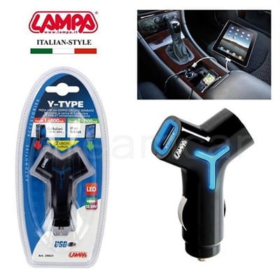 Lampa Y Tipi  Usb Çıkışlı Şarj Soketi 800 mA +2100 mA 39021