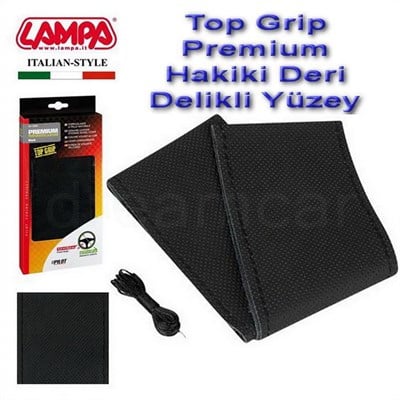 Lampa Pilot Premium Delikli Siyah Hakiki Deri Direksiyon Kılıfı 32994
