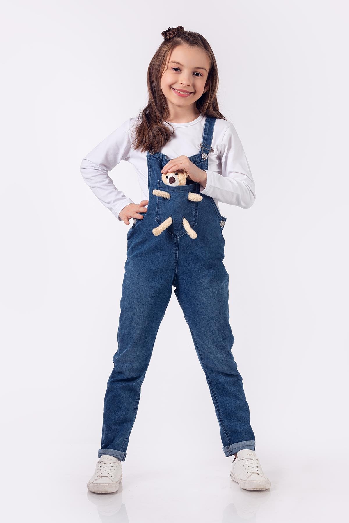 Ayıcıklı Çocuk Kot Salopet