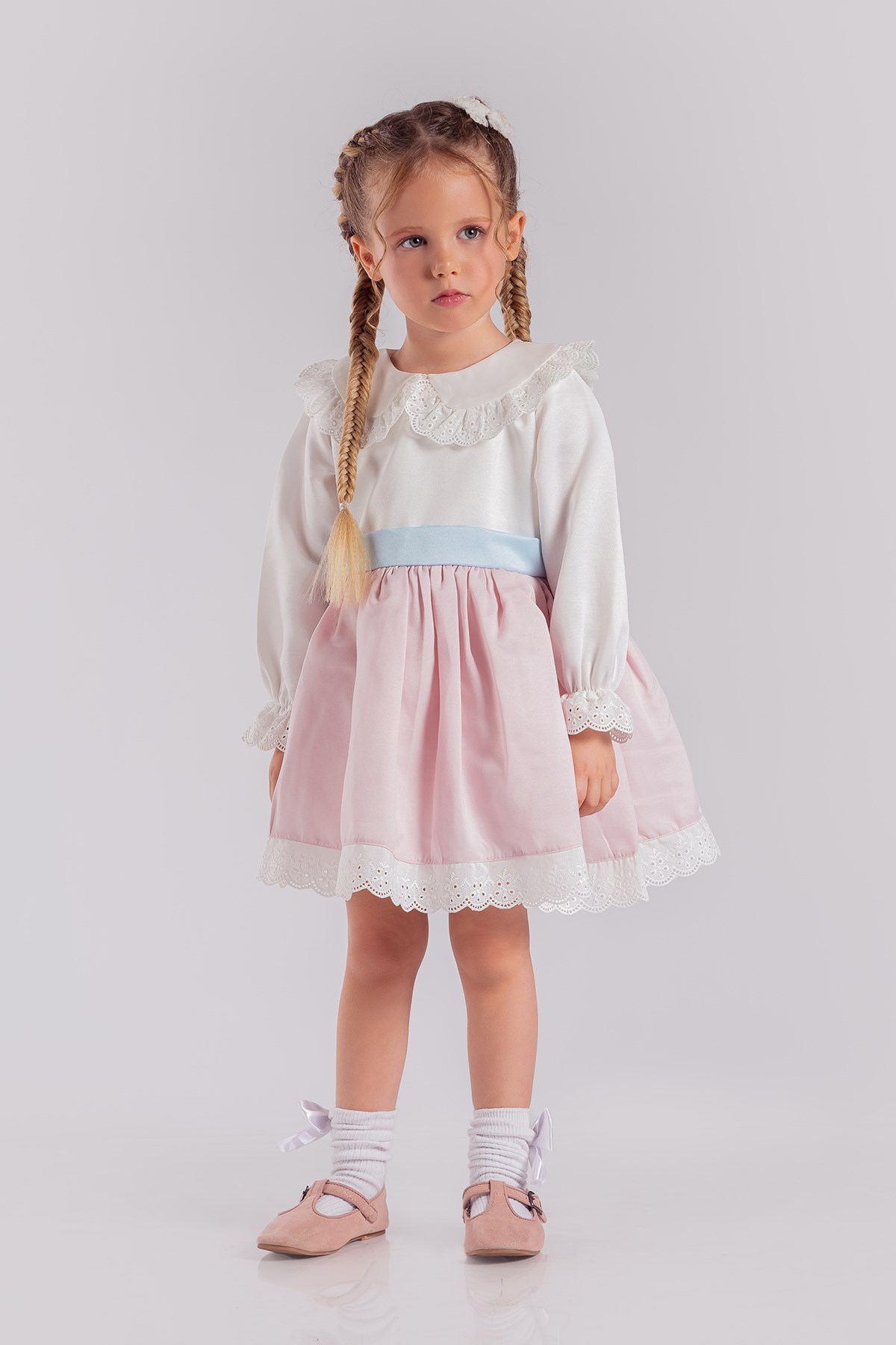 Bebe Yaka Uzun Kollu Kız Bebek Elbisesi