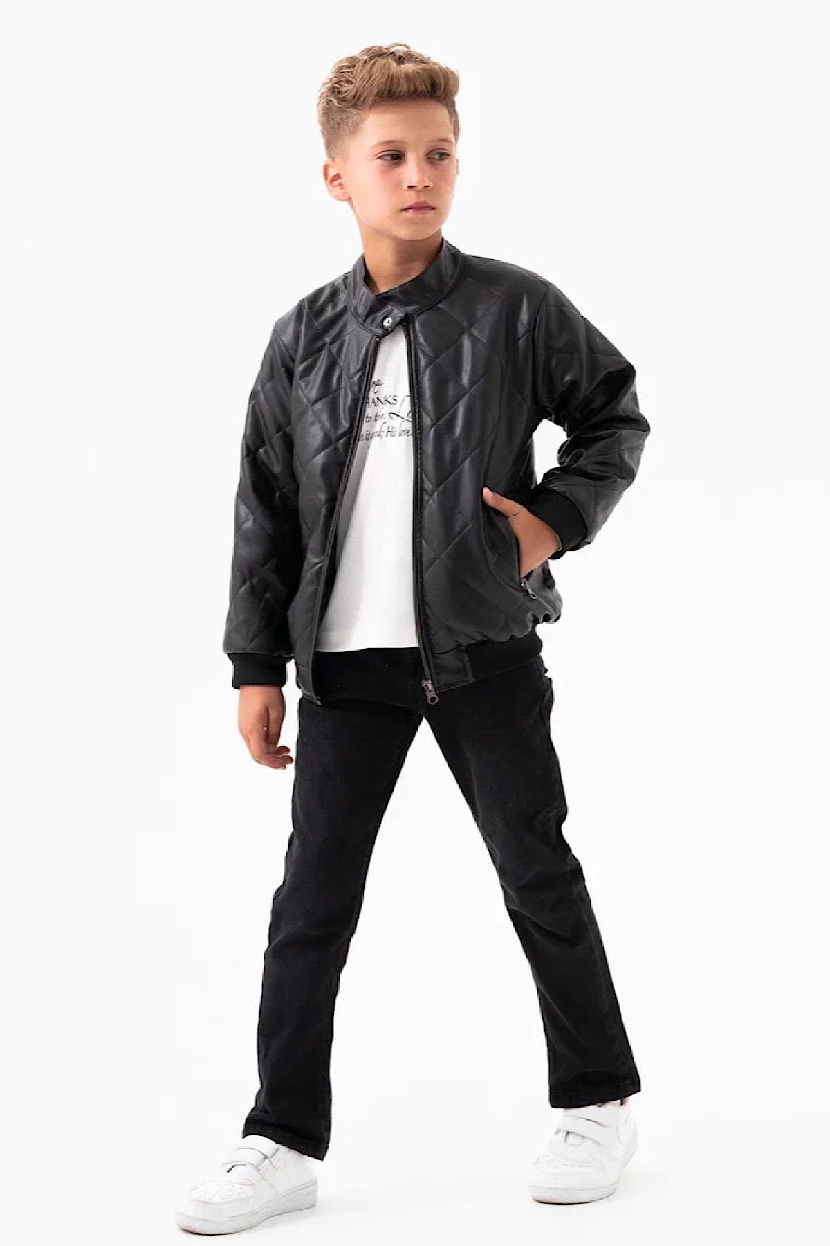 Deri Çeketki Kot Takım - 3 Parça