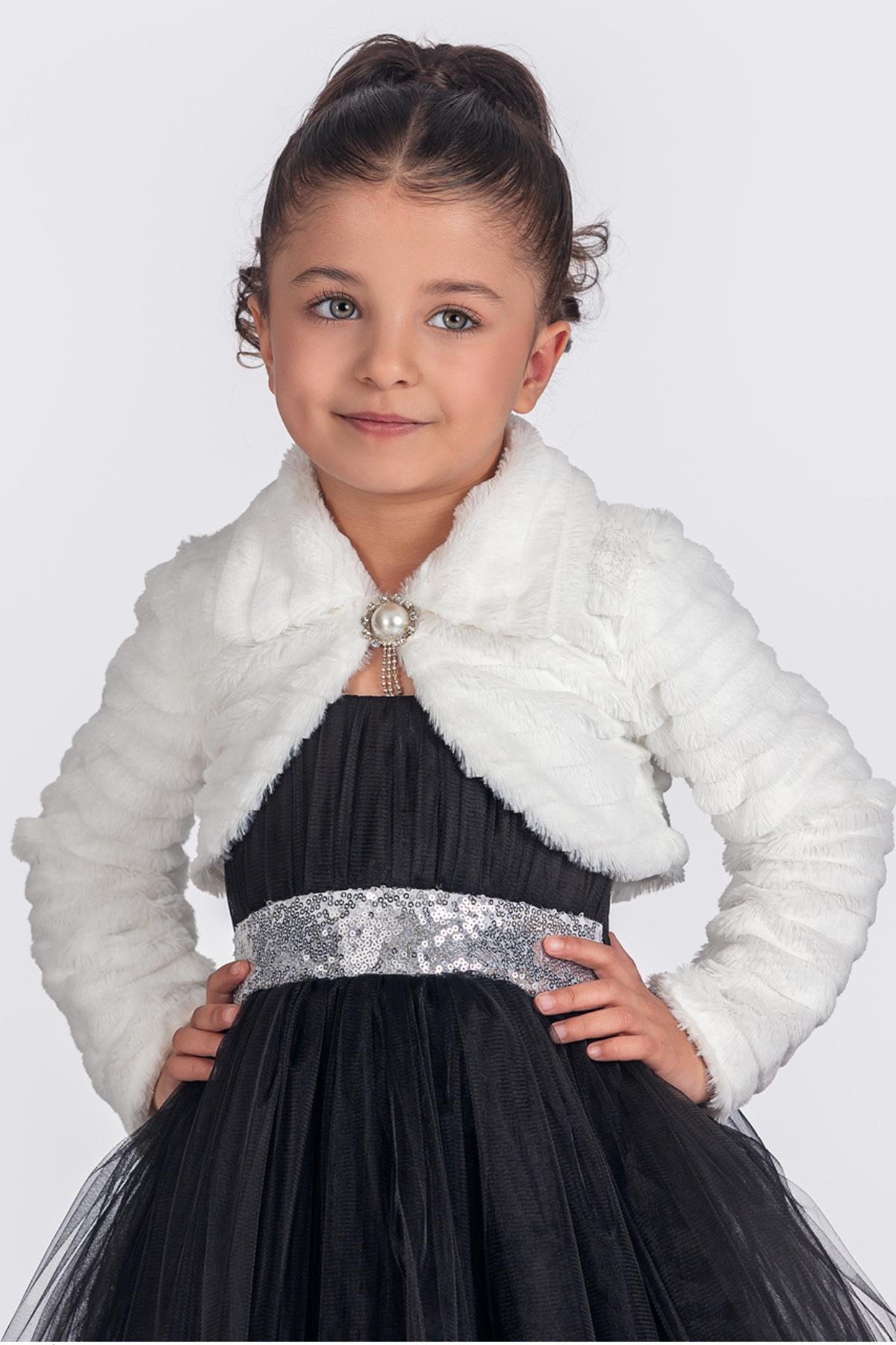 İnci Broşlu Peluş Kız Çocuk Abiye Bolero