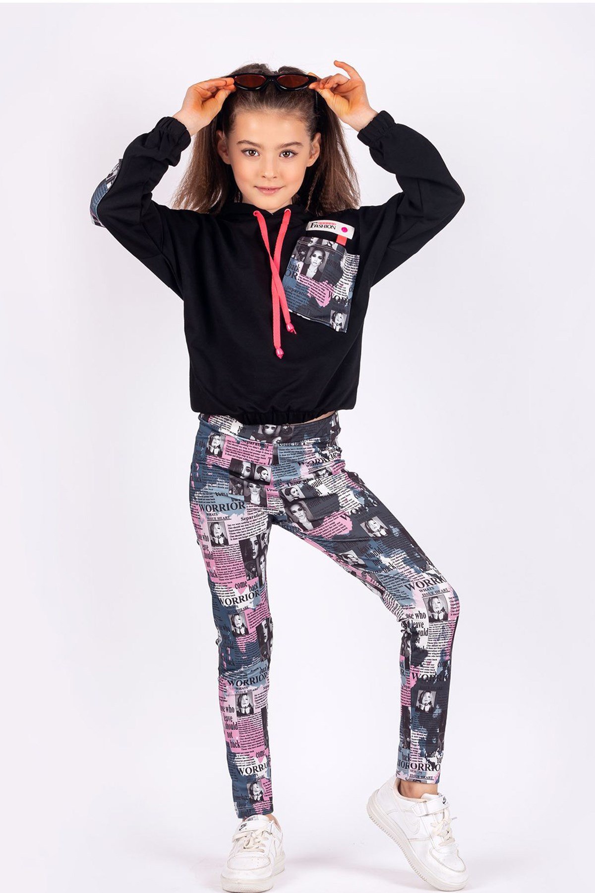 Kız Çocuk Kapüşonlu Tayt Takım