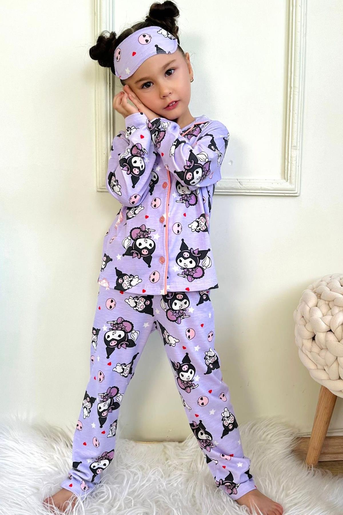 Kuromi Kedi Desenli Kız Çocuk Pijama Takımı