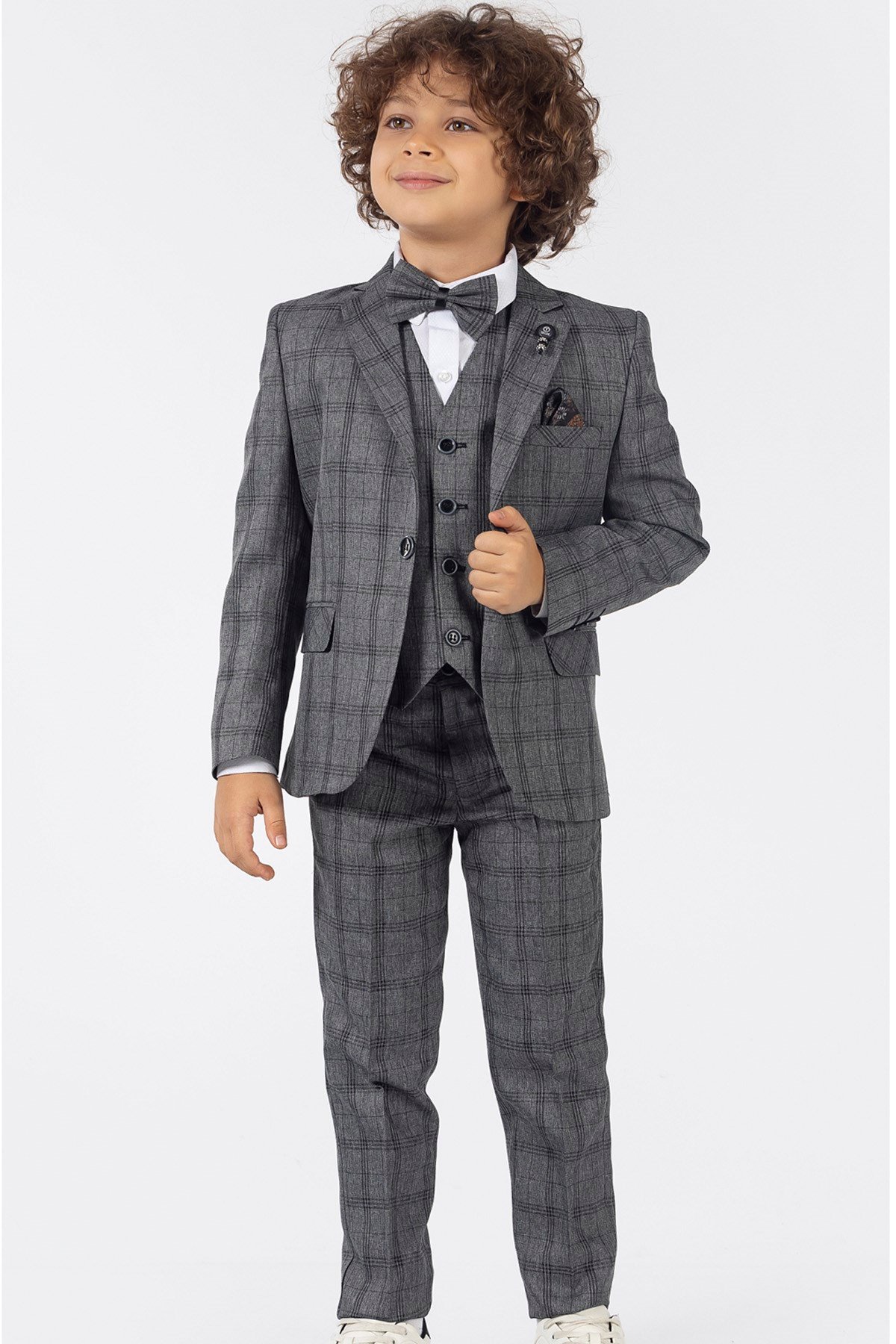 Papyonlu Erkek Çocuk Kareli Takım Elbise 1 Yaş-12 Yaş