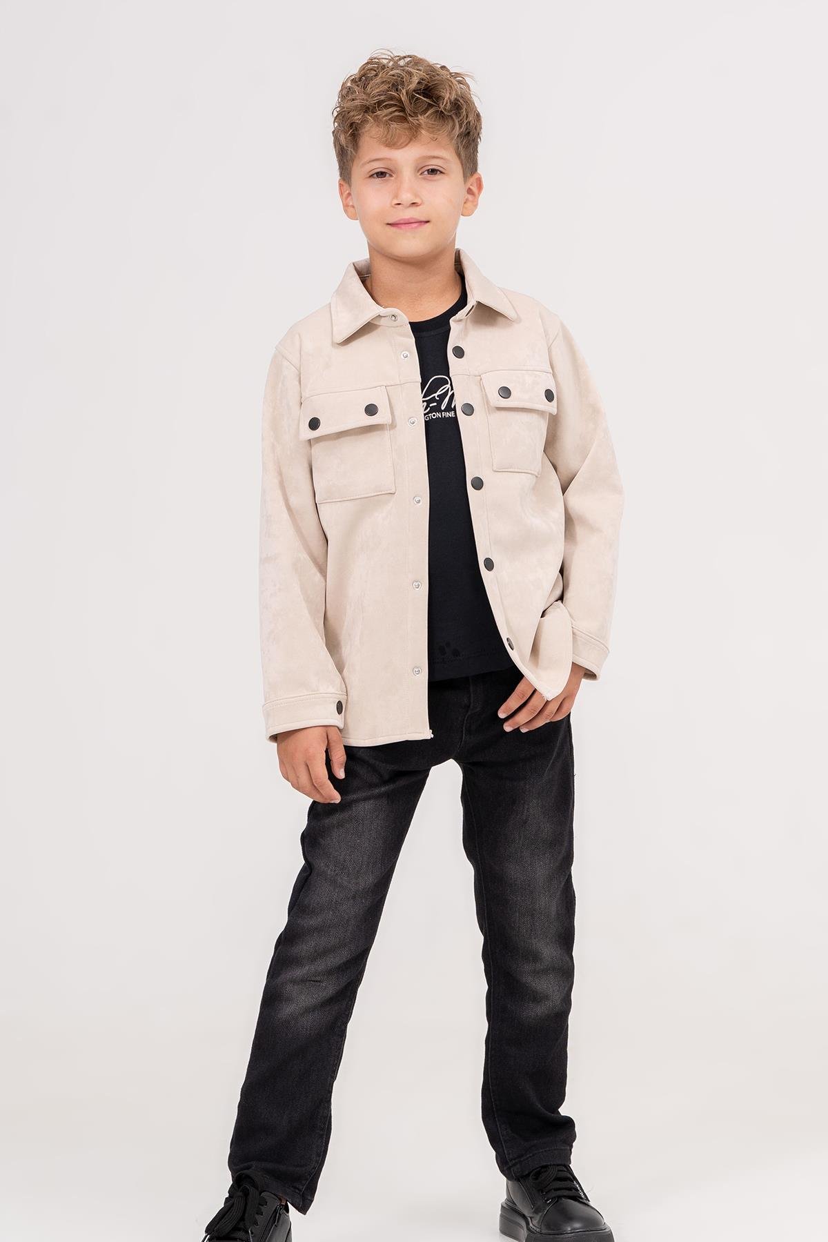 Süet Gömlekli Kotlu Çocuk Takımı - 3 Parça