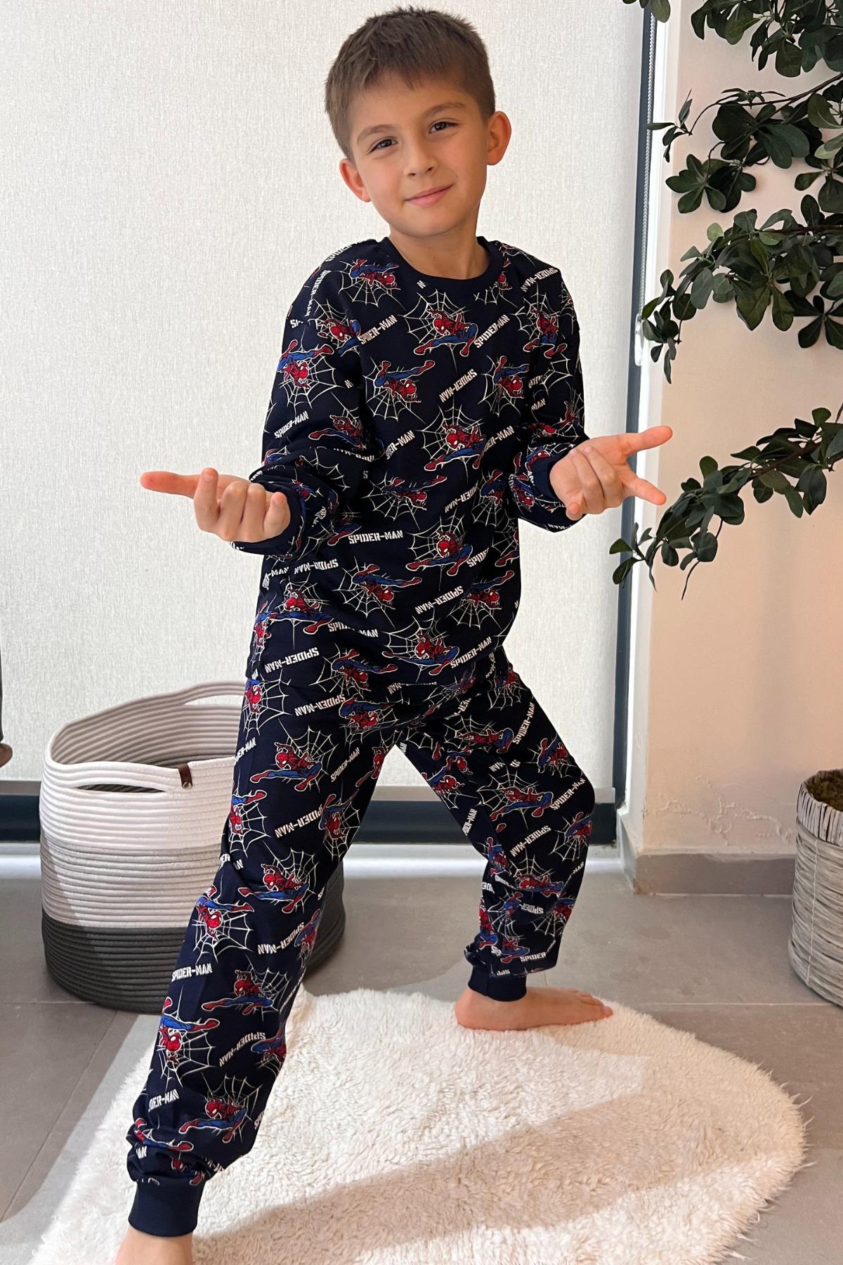 %100 Pamuk Örümcek Adam Desenli Garson Boy Erkek Çocuk Pijama Takımı 