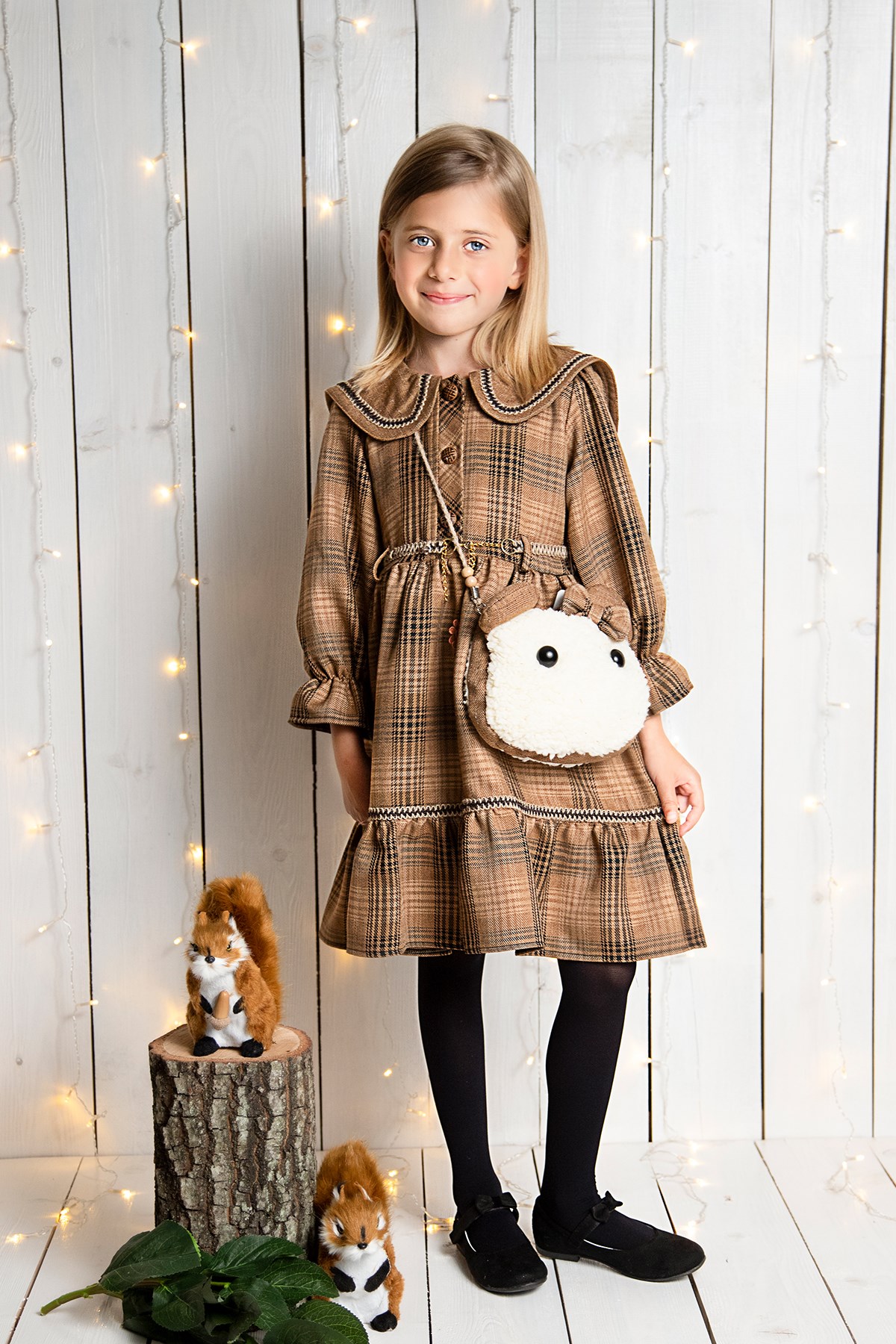 Ayıcık Çantalı Kışlık Kız Çocuk Elbisesi