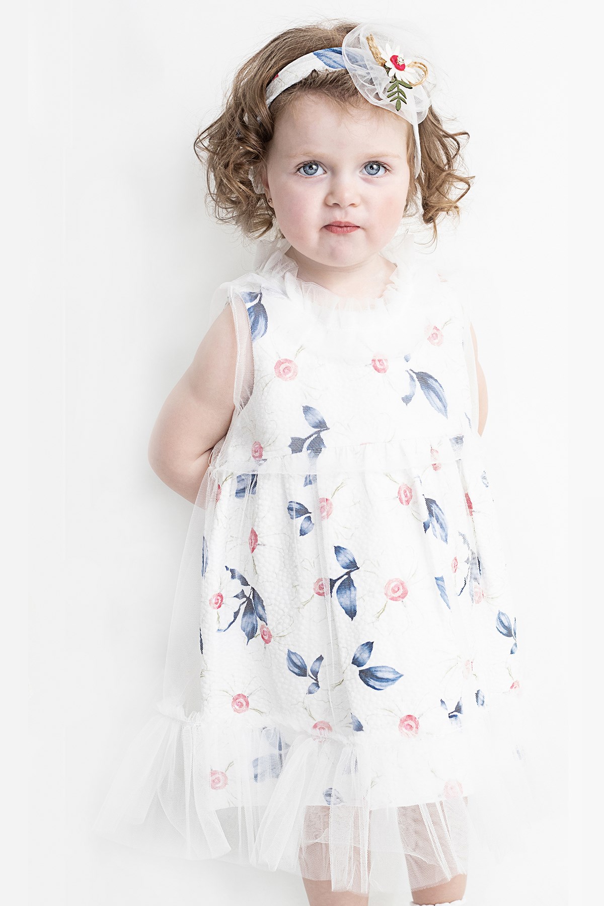 Bandanalı Çiçekli Kız Bebek Elbisesi