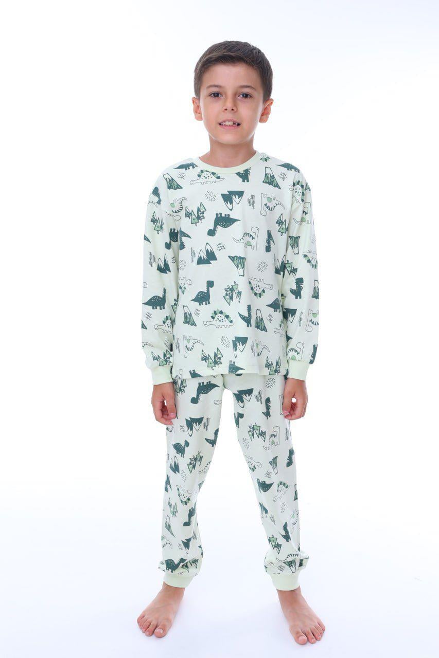 Dinozor Desenli Pamuklu Çocuk Pijama Takımı