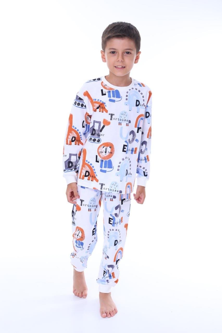 Dinozor ve Aslan Desenli Pamuklu Çocuk Pijama Takımı