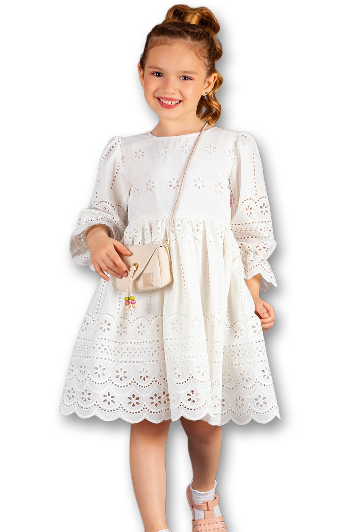 Fisto Kumaş Çantalı Kız Çocuk Elbisesi