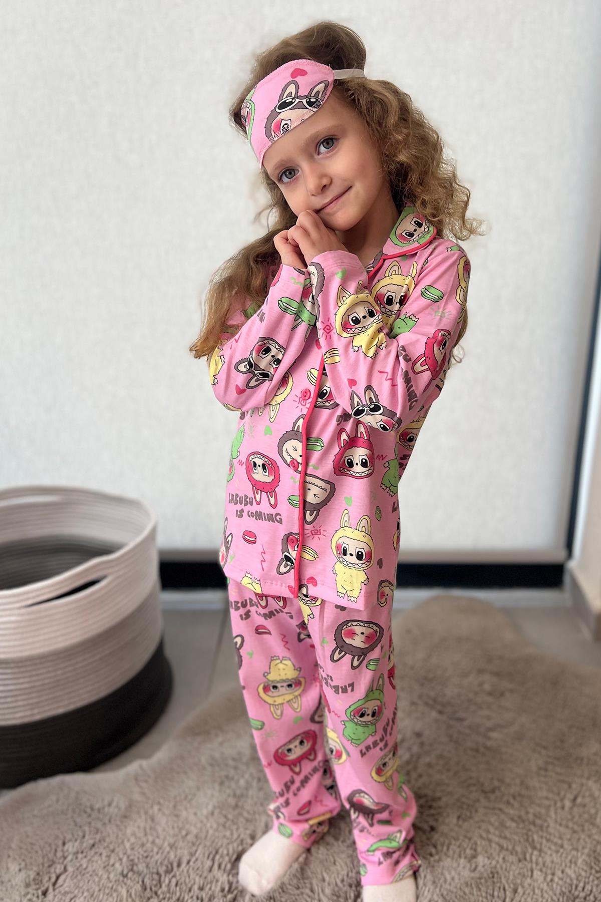 Labubu Desenli Kız Çocuk Pijama Takımı - Pembe