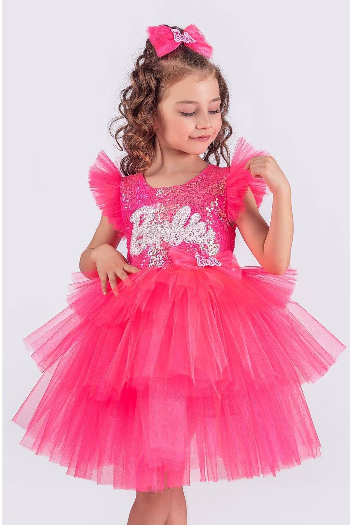 Neon Pembe Pul Payet Tütü Elbise