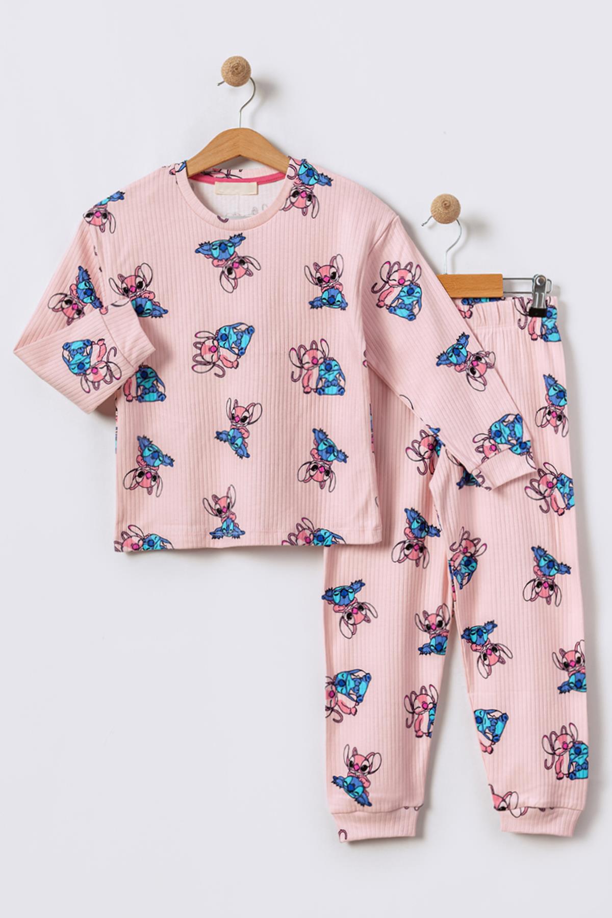Stitch %100 Pamuk Çocuk Pijama Takımı - Pembe