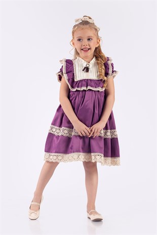 Dantel Motifli Vintage Kız Çocuk Elbisesi