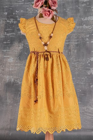 Fisto Kumaş Kolyeli Kız Çocuk Elbisesi