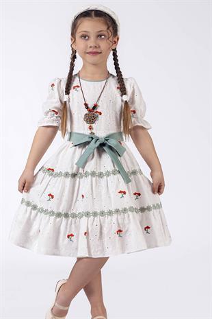 Kuşaklı Fisto Kumaş Kız Çocuk Elbise