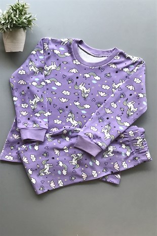 Unicorn Desenli Kız Çocuk Pijama Takım