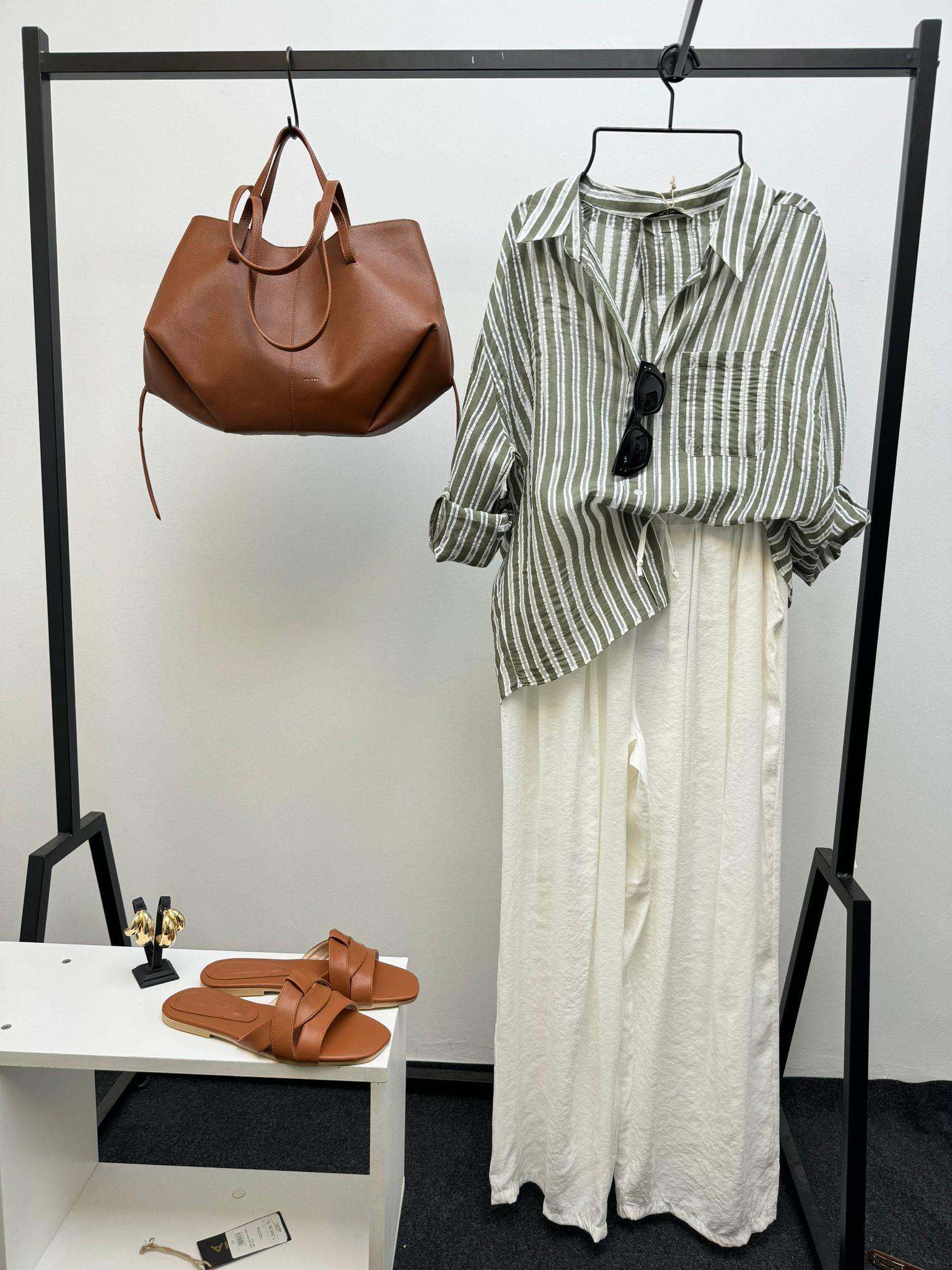 CEPLİ HAKİ ÇİZGİLİ GÖMLEK