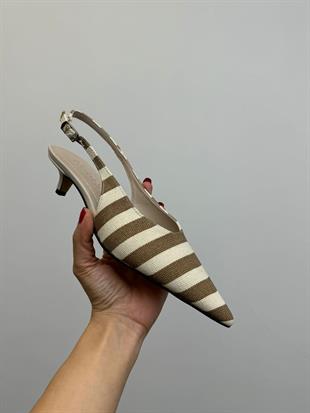 CATALİNA BEJ KETEN ÇİZGİLİ KISA TOPUK AYAKKABI