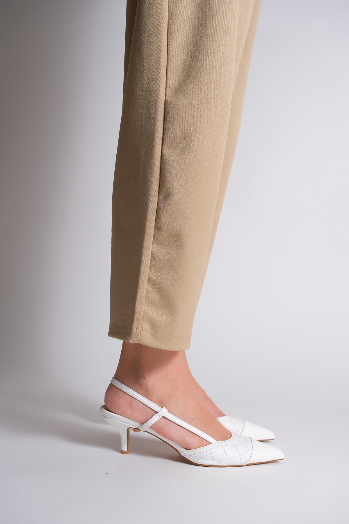 Coco Beyaz Arkası Açık Topuklu Ayakkabı