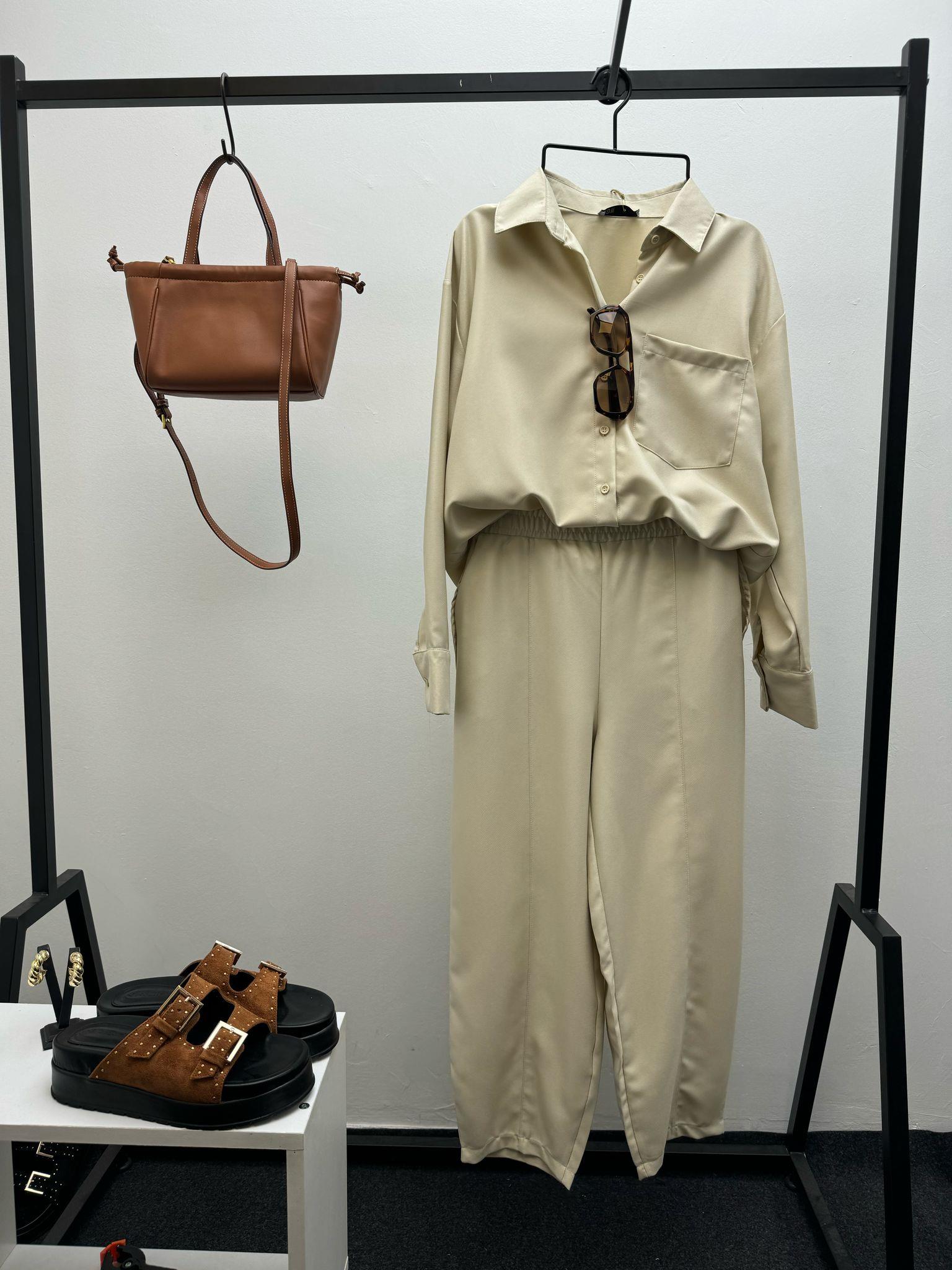 ŞALVAR PANTOLON GÖMLEK BEJ TAKIM