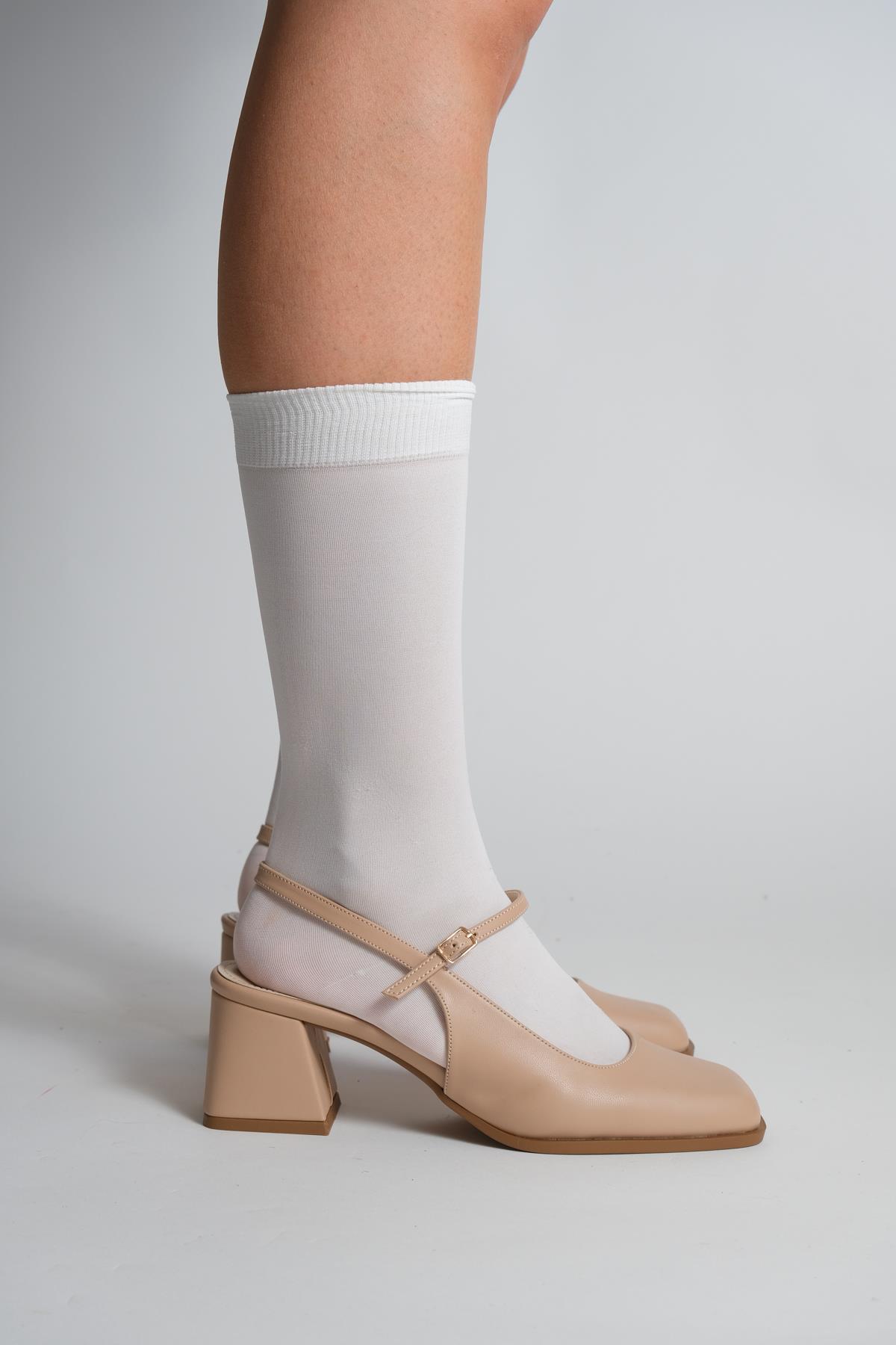 Aaron Bej Tek Bantlı Arkası Açık Topuklu Ayakkabı