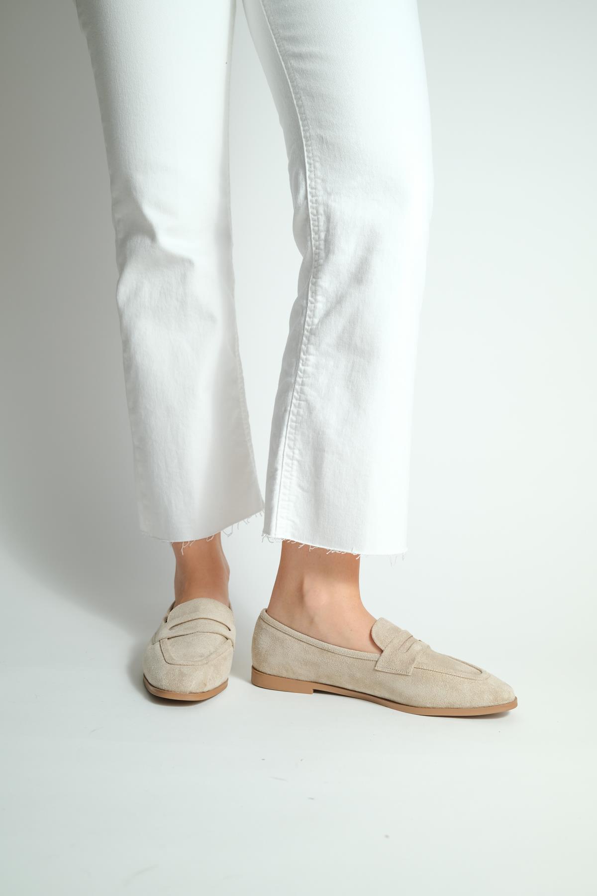 Dante Bej Süet İçi deri  Kadın Loafer Ayakkabı