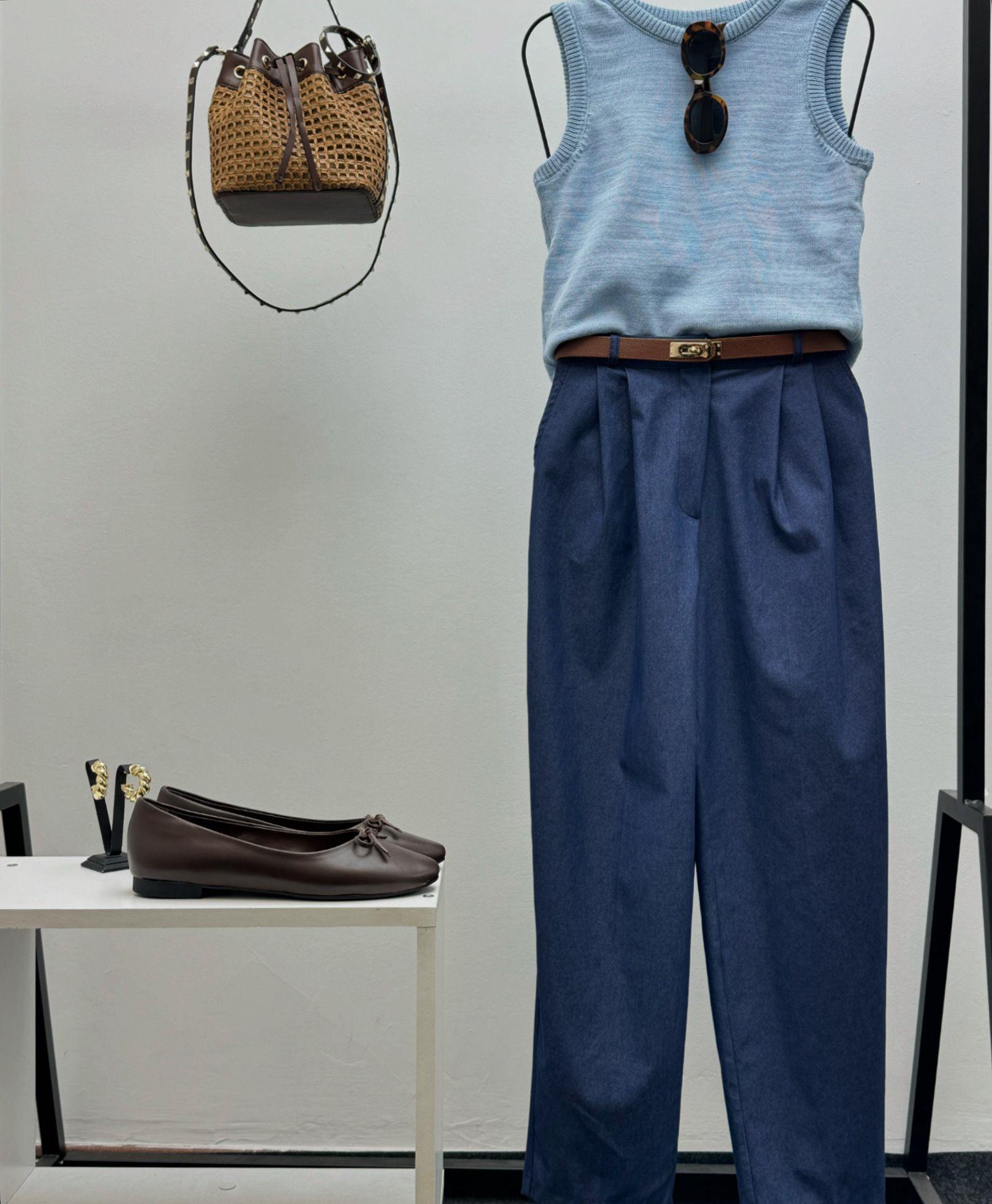 PİLELİ  BOL KESİM LACİVERT PANTOLON