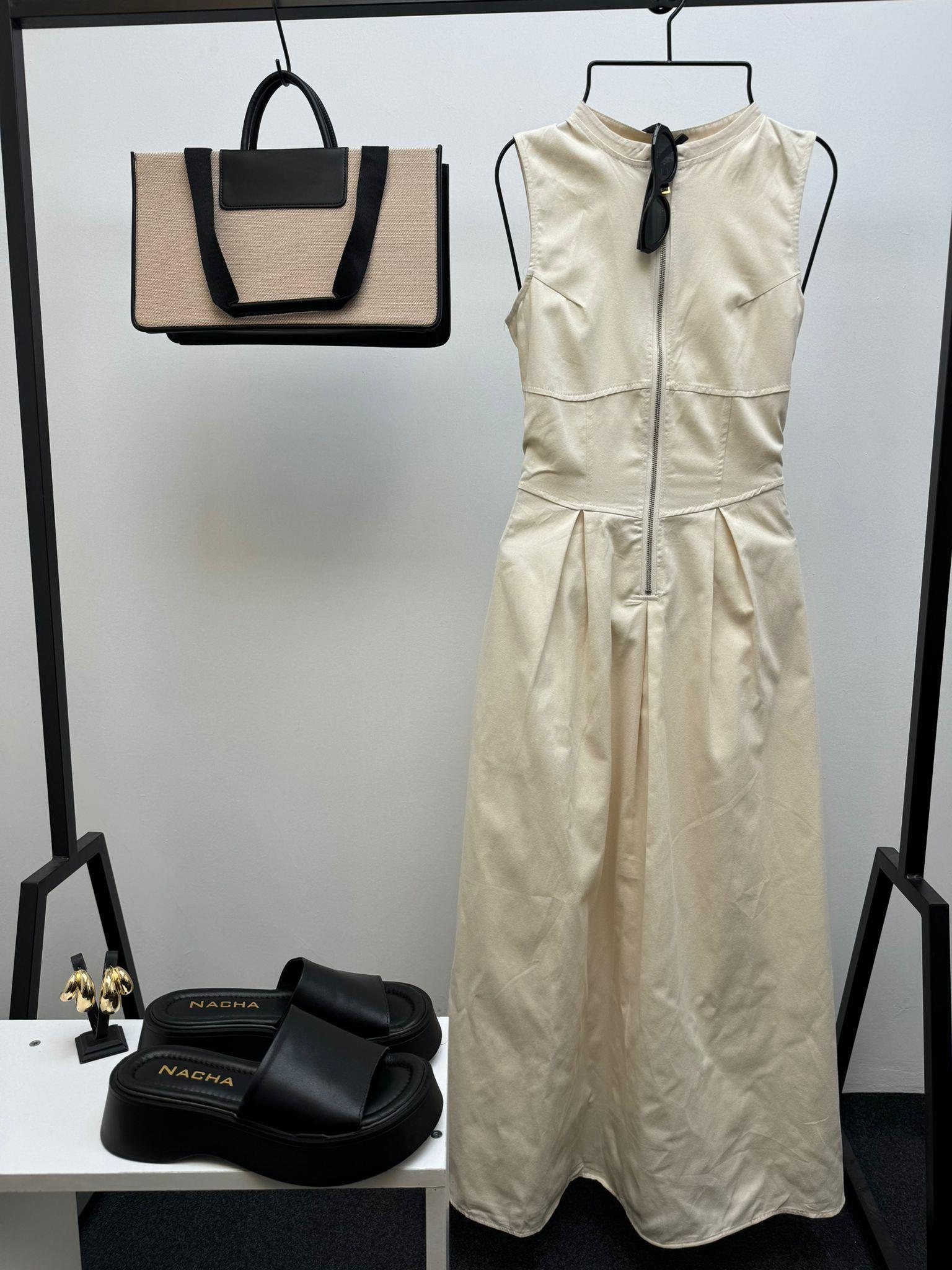 YARIM FERMUAR BEJ ELBİSE